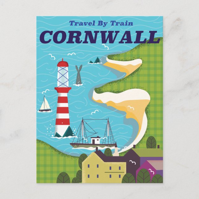 Mit dem Zug nach Cornwall Einladungspostkarte (Vorderseite)