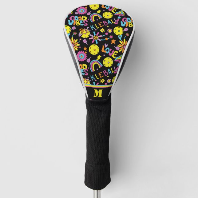 Mit den ersten, Groovy, Retro 90er, schwarz Golf Headcover (Vorderseite)