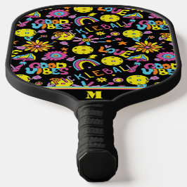 Mit den ersten, Groovy, Retro 90er, schwarz Pickleball Schläger