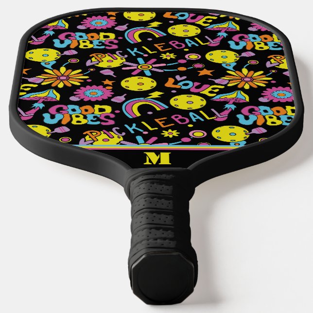 Mit den ersten, Groovy, Retro 90er, schwarz Pickleball Schläger (Ablage )