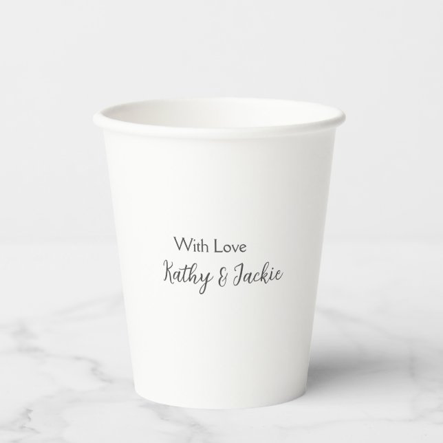 Mit der Liebe fügen Sie Ehepaare Namen Hochzeit ei Pappbecher (Vorderseite)