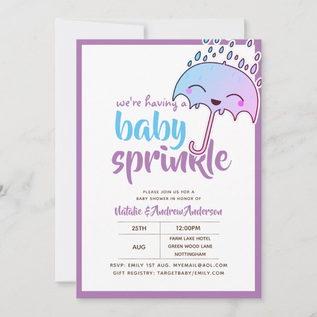mit einem Baby SPRINKLE Kawaii Lila Blue Einladung (Vorderseite)