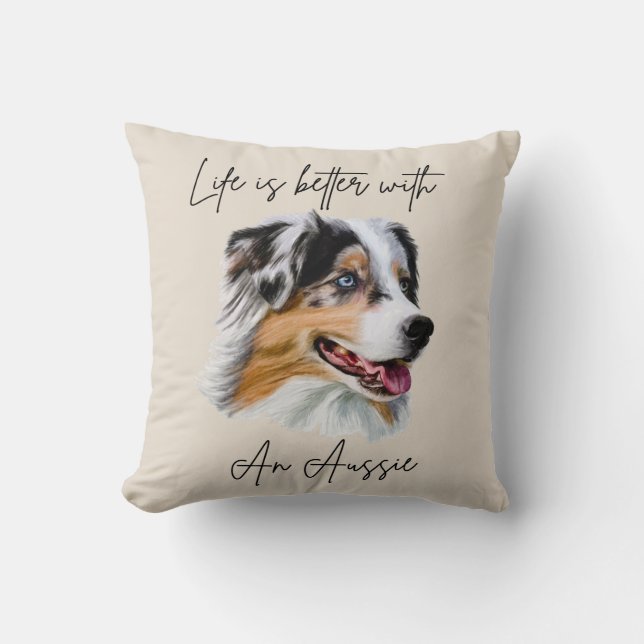 Mit einem blauen Merle Aussie Kissen ist das Leben (Vorderseite)