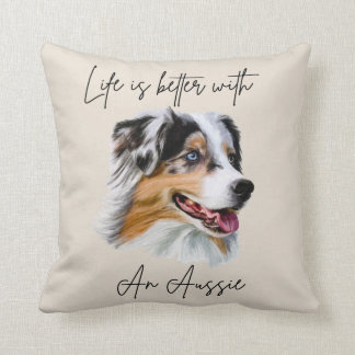 Mit einem blauen Merle Aussie Kissen ist das Leben