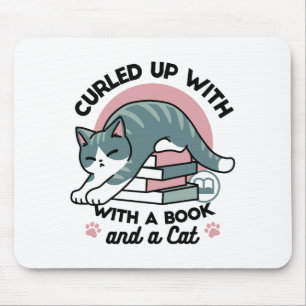 Mit einem Buch und einer Katze aufgerollt - Gemütl Mousepad