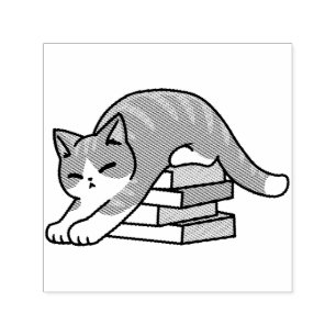 Mit einem Buch und einer Katze aufgerollt - Gemütl Permastempel