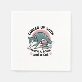 Mit einem Buch und einer Katze aufgerollt - Gemütl Serviette