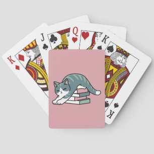 Mit einem Buch und einer Katze aufgerollt - Gemütl Spielkarten