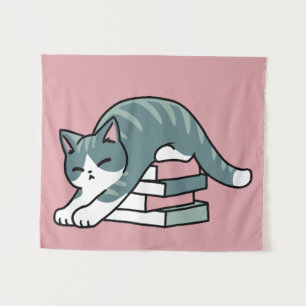 Mit einem Buch und einer Katze aufgerollt - Gemütl Wandteppich