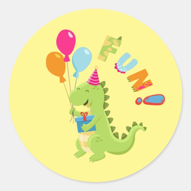 Mit einem Dino-Mite Party in den Spaß schwingen! Runder Aufkleber (Vorderseite)