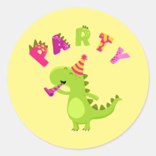 Mit einem Dino-Mite Party in den Spaß schwingen! Runder Aufkleber