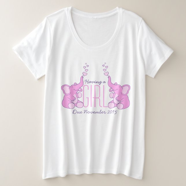 Mit einem Mädchen Herz Elefanten Mutterschafts-Tee Große Größe T-Shirt (Design vorne)