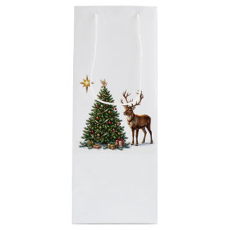 Mit einem Rentier und Geschenken geschmückter Weih Geschenktüte Für Weinflaschen