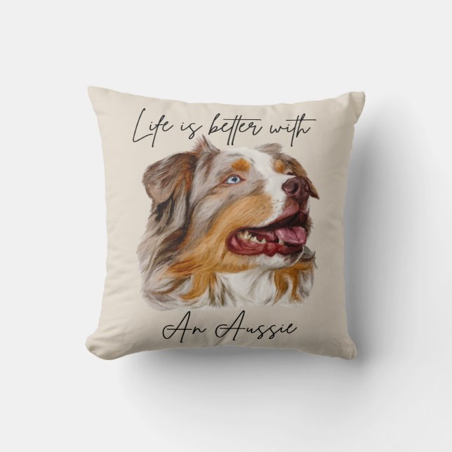 Mit einem roten Merle Aussie Kissen ist das Leben  (Vorderseite)