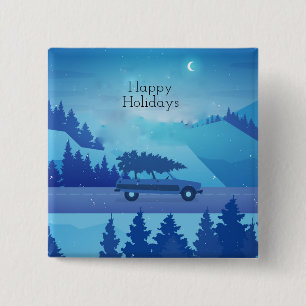 Mit einem Weihnachtsbaum die Straße hinunter fahre Button