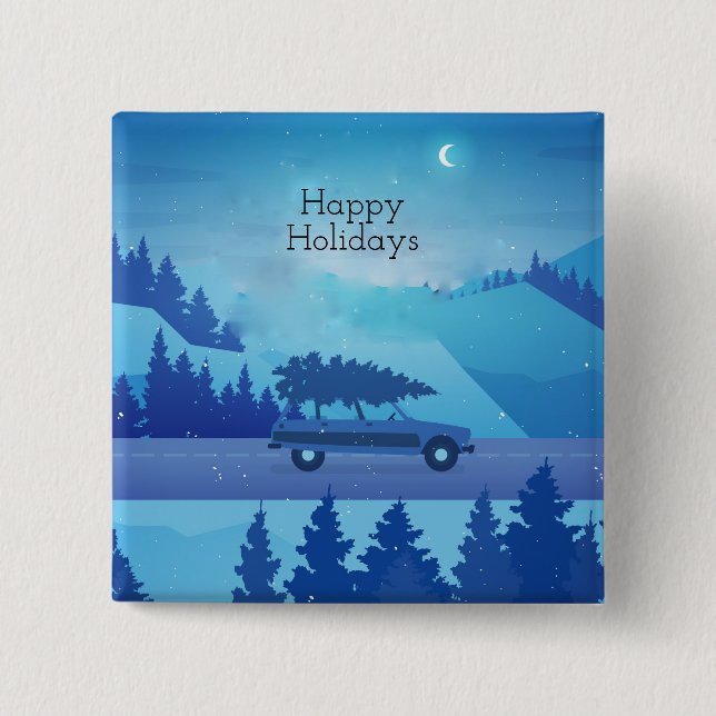 Mit einem Weihnachtsbaum die Straße hinunter fahre Button (Vorderseite)
