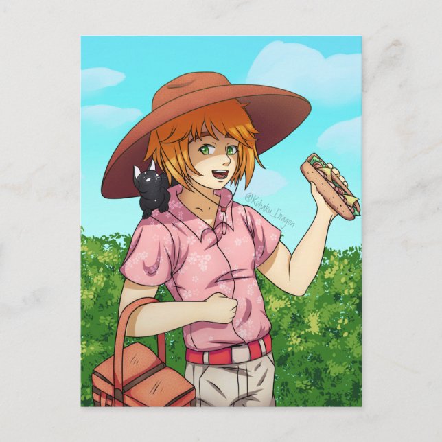 Mit einer Katze zum Picnic gehen Postkarte (Vorderseite)