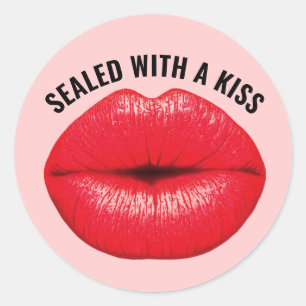 MIT EINER KISSE VERSEHEN, ROTE KISSY-LIPS-STICKER RUNDER AUFKLEBER