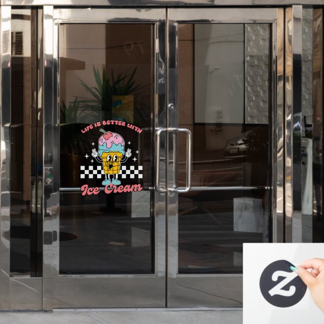 Mit Eis ist das Leben besser Fensteraufkleber (Büro Tür)