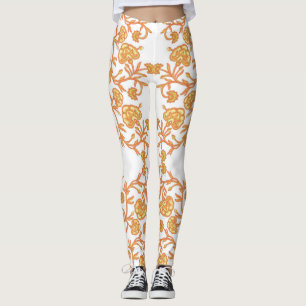 mit elegantem orangefarbenem und weißem Tapete Leggings