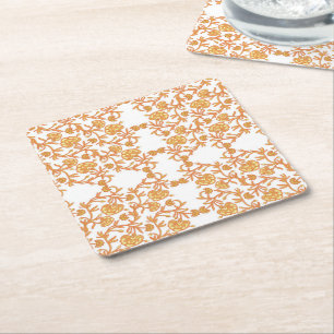 mit eleganter orange-weißer Blumenwallpaper Rechteckiger Pappuntersetzer