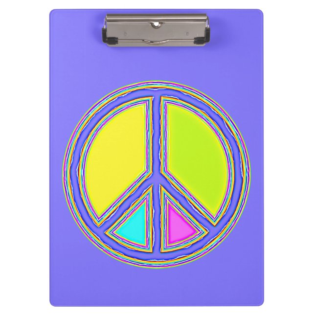 Mit Farben gefülltes PEACE-Zeichen 1 Klemmbrett (Vorderseite)