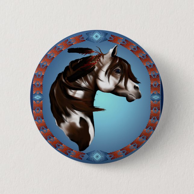 Mit Federn versehener Farbe Pferd-Knopf Button (Vorderseite)