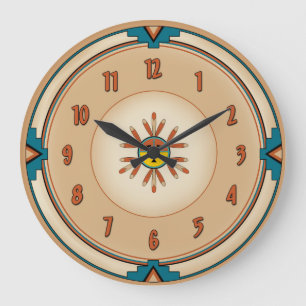 Mit Federn versehenes Kachina Sun stellen Große Wanduhr