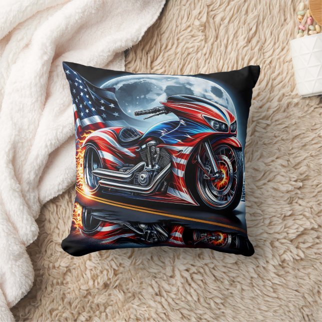 Mit Flaggen geschmückte, lebhafte Motorräder Kissen (Decke)