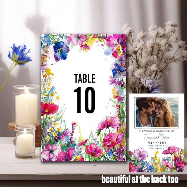 Mit Foto-2-seitigen Wiesenblüten Tischnummer (With Photo double sided Meadow Blooms Table Number)