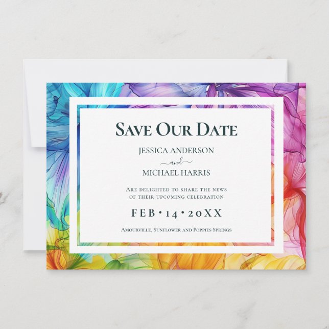 Mit Foto am hinteren Ethereal Bloom Save The Date (Vorderseite)