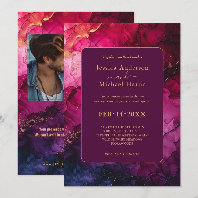 Mit FOTO Celestial Elegance die Marmorsymfonie Einladung (Vorne/Hinten)