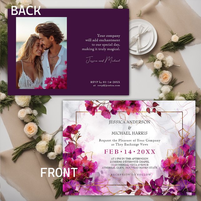Mit Foto Fuchsia Verzauberung: Wasserfarbenhochzei Einladung (With photo Fuchsia Enchantment: Watercolor Wedding Invitation)