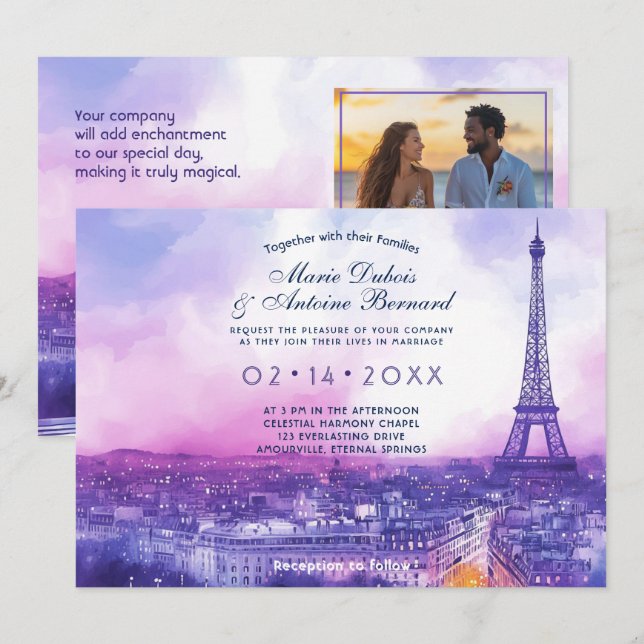 Mit FOTO im Rücken Amour Éternel à la Parisienne Einladung (Vorne/Hinten)