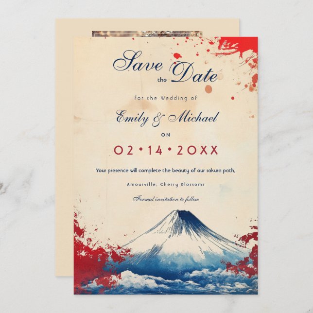 Mit Foto Japonesque Harmonie mit Fuji Save The Date (Vorne/Hinten)