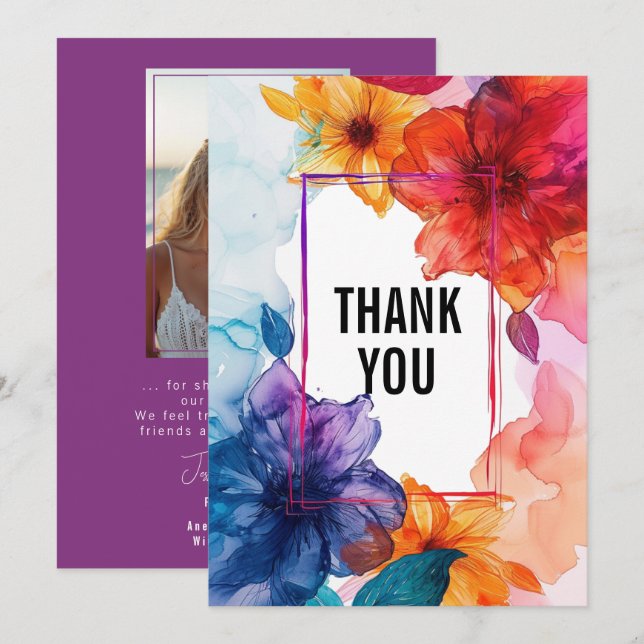 Mit Foto lila Anemone Dreamscape Hochzeit Dankeskarte (Vorne/Hinten)