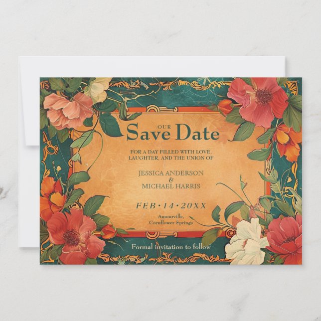 🌹 mit Foto Rose Romantik: Jugendstil-Splendor Save The Date (Vorderseite)