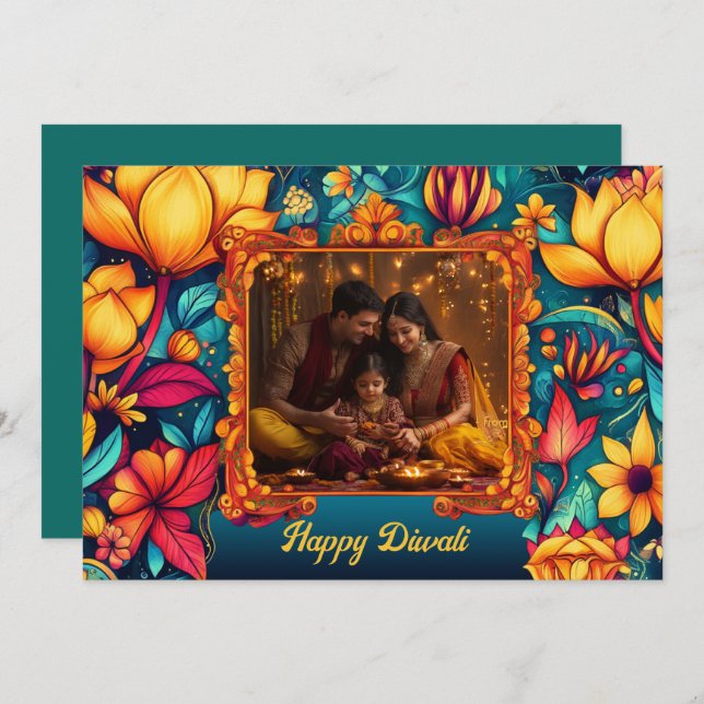 Mit Foto und Sondertext Floral Joy Diwali (Vorne/Hinten)