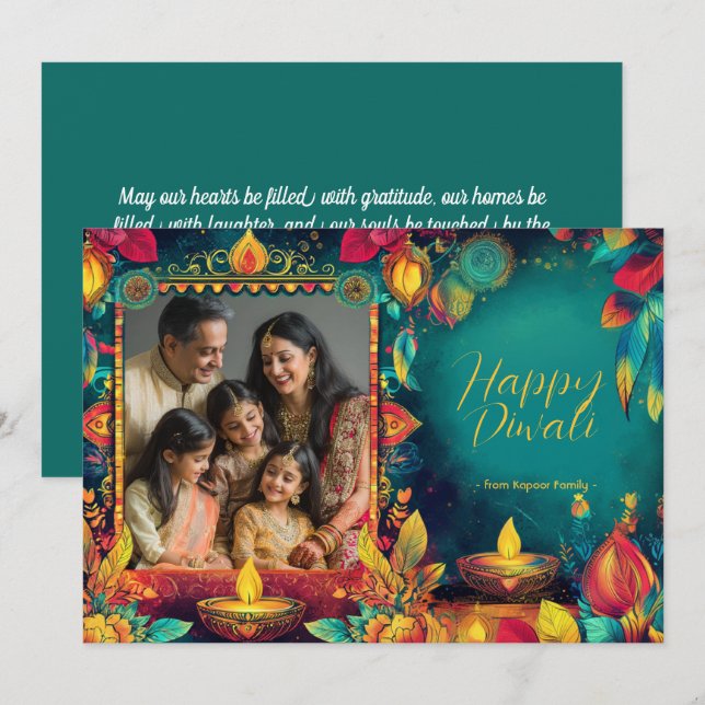 Mit Foto und Sondertext Radiant Türkis Diwali (Vorne/Hinten)