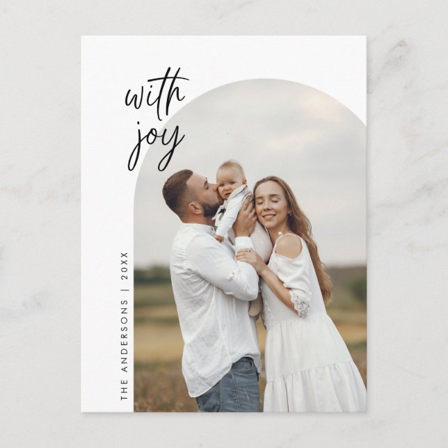 Mit Freude, familiärem Foto, modern Minimalistisch Postkarte (Vorderseite)