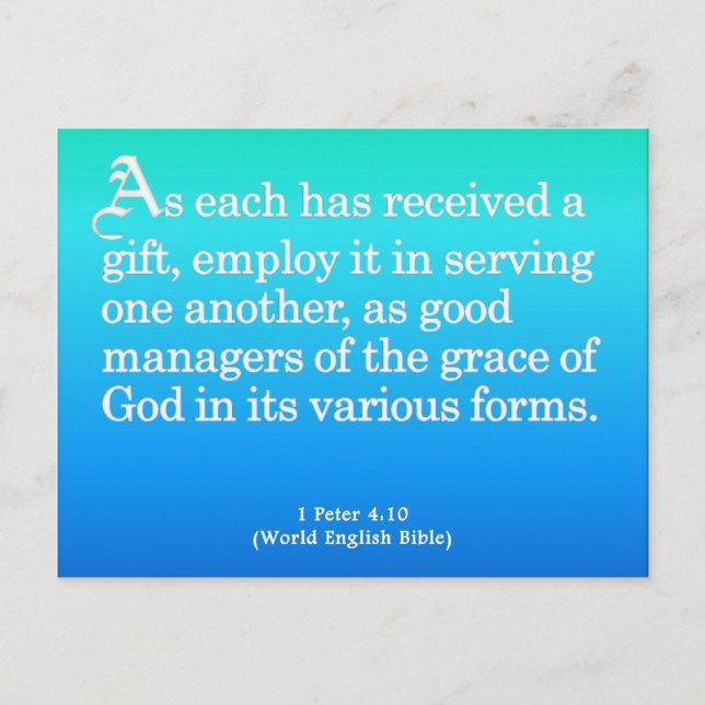 Mit Geschenken Gottes 1 Peter 4:10 Postkarte (Vorderseite)