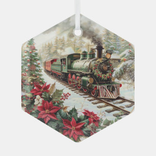 Mit Girlanden geschmückter Dampzug Ornament Aus Glas