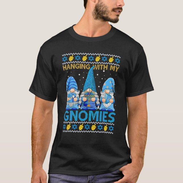 Mit Gnomen verändern Gnome Happy Hanukkah Ugly T-Shirt (Vorderseite)