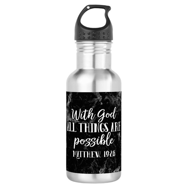 Mit Gott ist alles möglich Christliche Bibel Edelstahlflasche (Vorderseite)