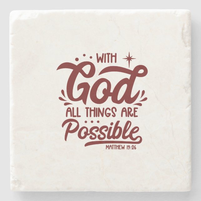 Mit Gott ist alles möglich Mathew 19:26 Steinuntersetzer (Vorderseite)