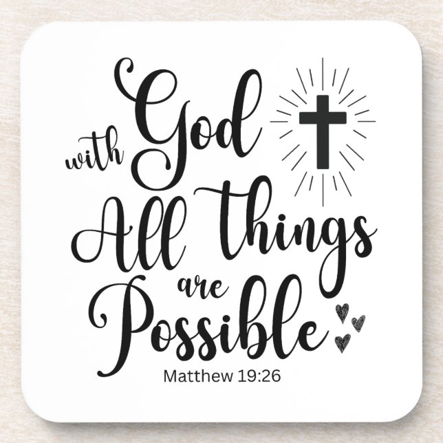 Mit Gott ist alles möglich - Matthew 19:26 Getränkeuntersetzer (Vorderseite)