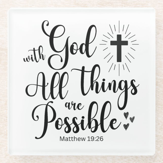 Mit Gott ist alles möglich - Matthew 19:26 Glasuntersetzer (Vorderseite)