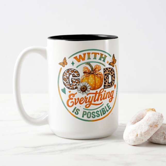 Mit Gott ist alles möglich Zweifarbige Tasse (Mit Donut)