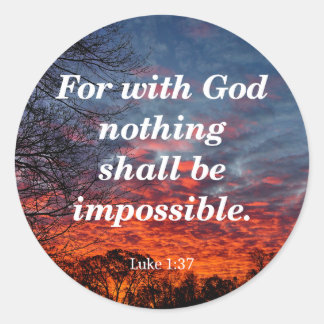 Mit Gott, Luke 1:37 Runder Aufkleber