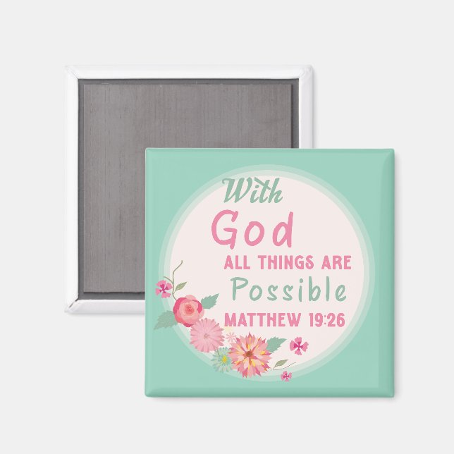 Mit Gott sind alle Dinge möglich (leicht Aquamarin Magnet (Vorderseite/Rückseite)